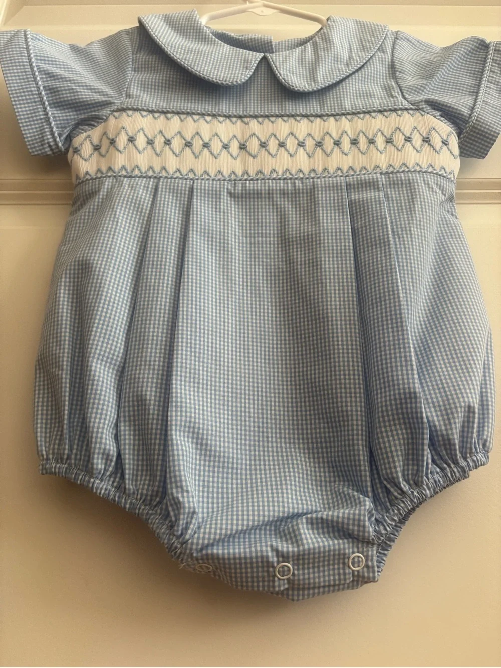 NWT Smocked Blue Gingham Bubble Baby Boy 18m Stichy Fish